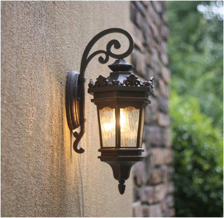 Mount Sconce Black Metal Outdoor Classical Wall Light Fixtures with Clear Glass