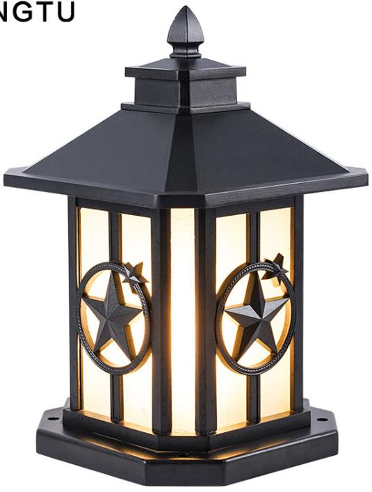 Ārējais antikālais led vārtu ierobežojums Pasta Lampa Garden Pillar Light Black Luminous